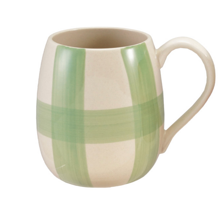 Green Plaid Stoneware Mug