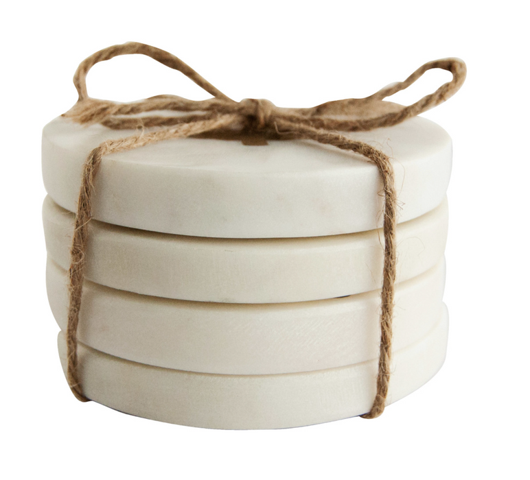 Brass Tree Inlay Marble Coaster Set