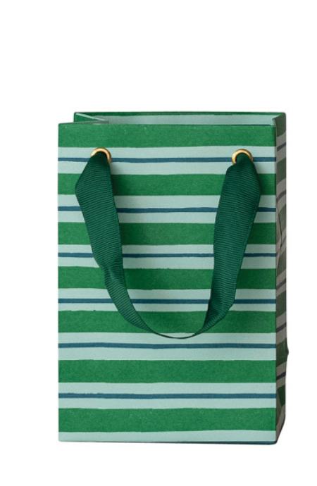 Small Green Stripe Holiday Gift Bag