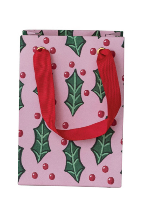 Small Pink w/Holly Holiday Gift Bag