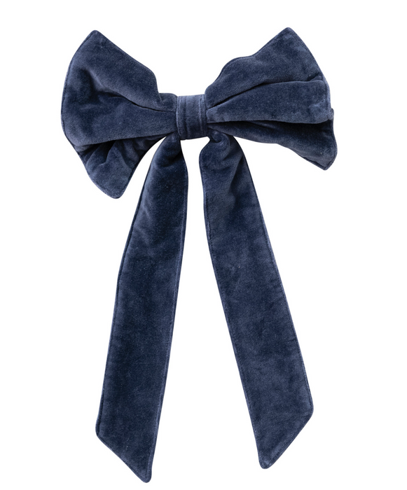 13" Navy Velvet Clip-on Bow