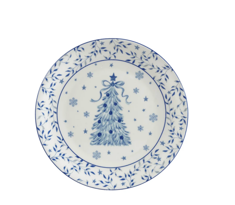 8" White & Blue Plate w/Tree