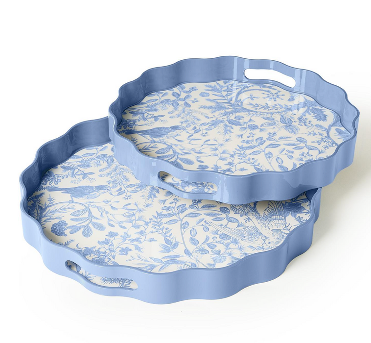 Md Blue Gilded Cottage Scalloped Tray