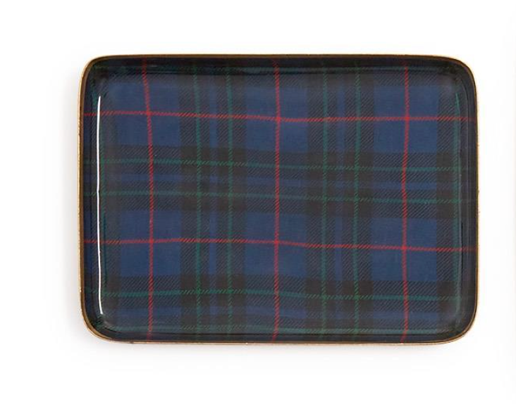 Md  Rectangle Blue Tartan Metal Tray