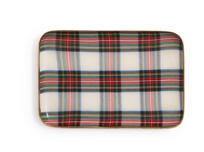 Small Rectangle White Tartan Metal Tray