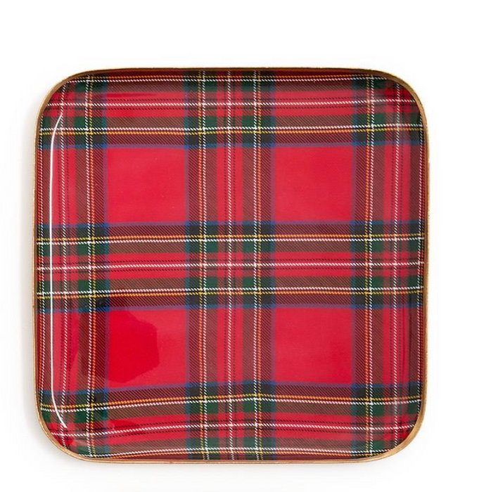 Md Square Red Tartan Metal Tray