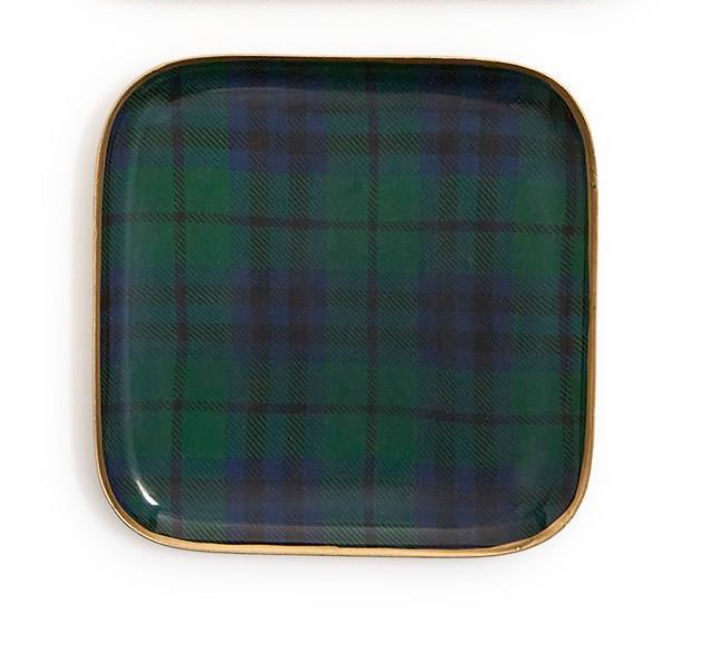 Small Square Green Tartan Metal Tray