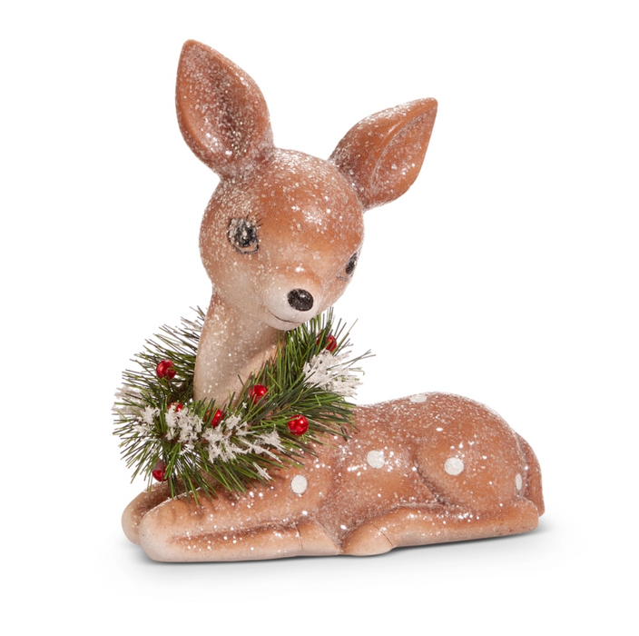 6" Retro Sitting Deer w/Wreath