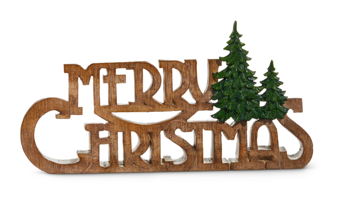 12" Merry Christmas w/Trees Sign