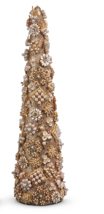 17" Gold Jewel and Pearl Brooch Cone Tree