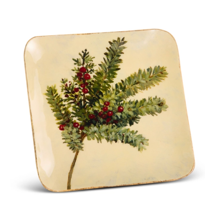 10" Holiday Evergreen Square Tray