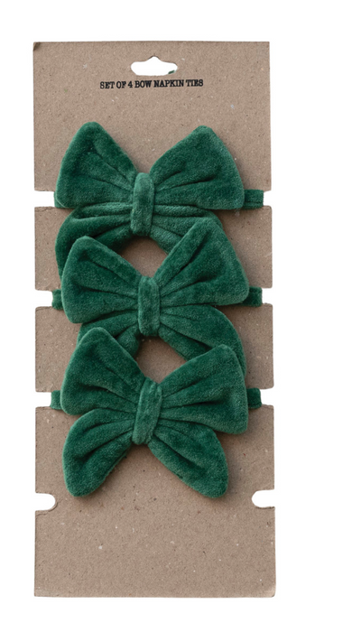 Green Velvet Bow Tie Napkin Holder Set