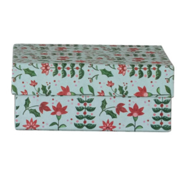 Large Blue Holiday Floral Gift Box