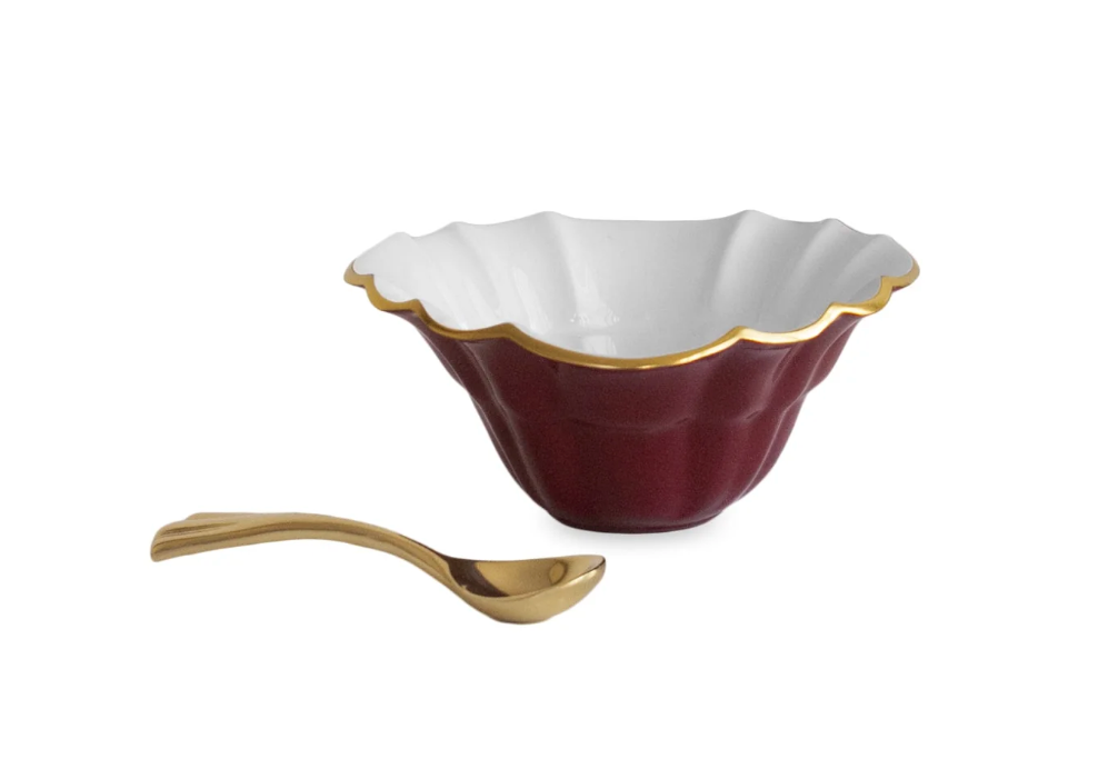 Encanto Tuscany Mini Round Bowl w/ Spoon | Bordeaux and White
