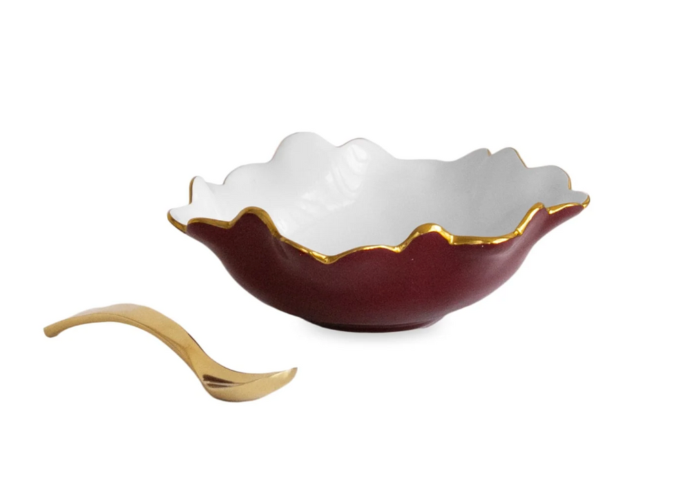 Encanto Colette Mini Bowl w/ Spoon | Bordeaux and White