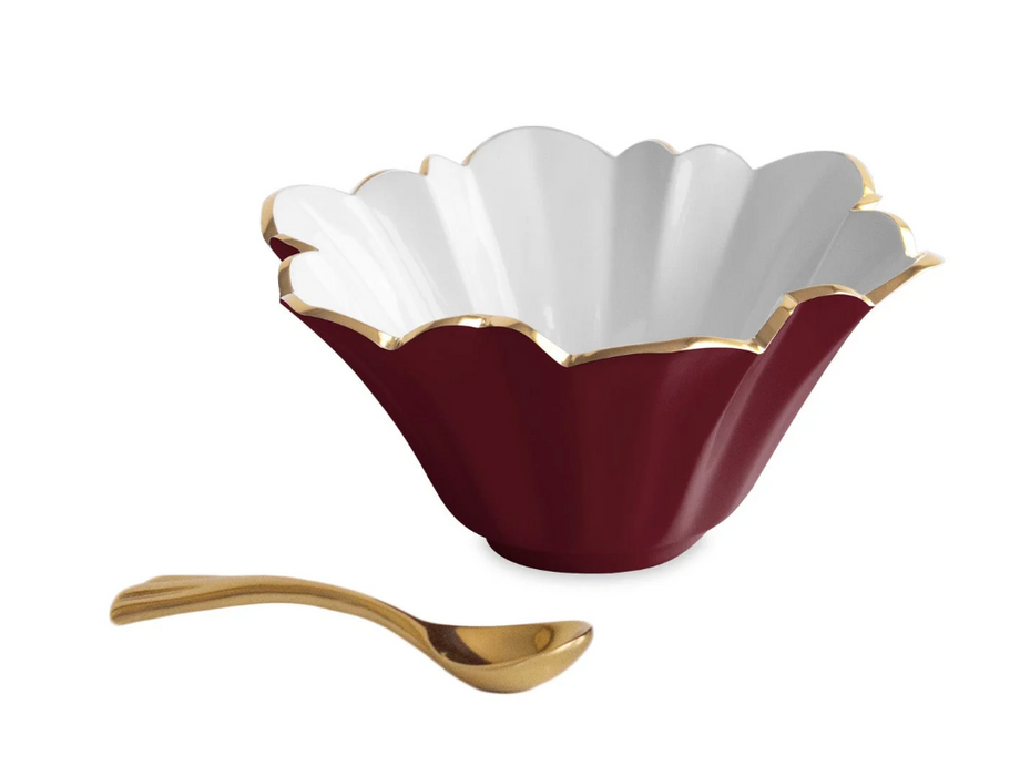 Encanto Avril Small Bowl w/ Spoon | Bordeaux and White