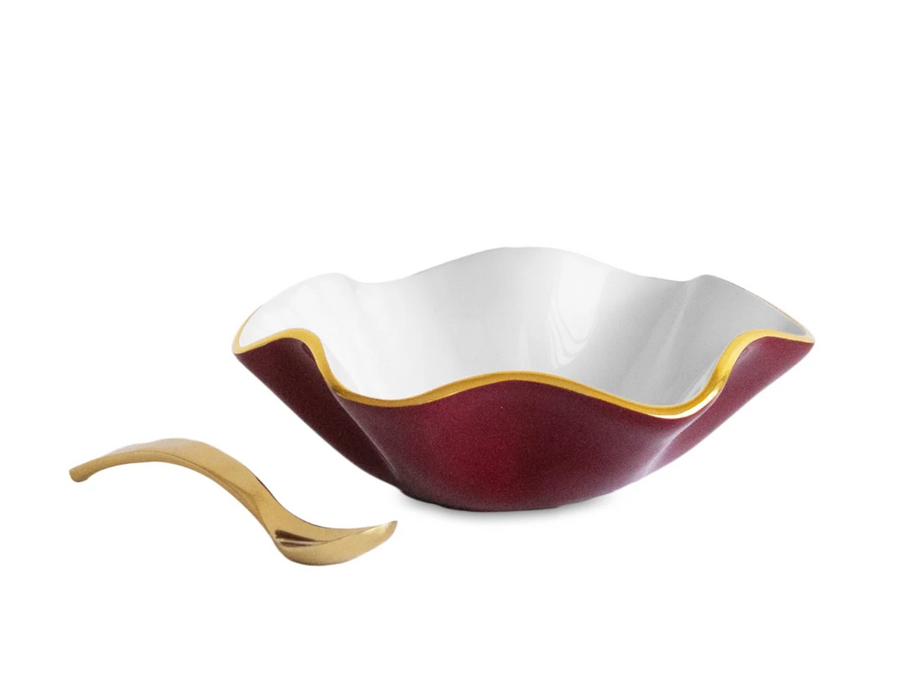 Encanto Carola Small Round Bowl w/ Spoon | Bordeaux and White