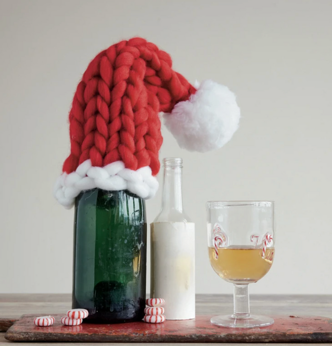 Knit Santa Hat Bottle Cover