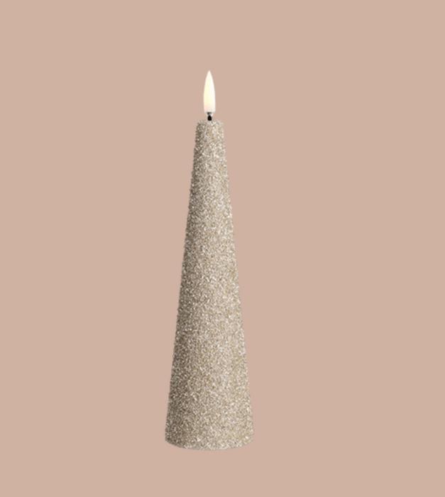 8.5" LED 400 Hr Cone Candle | Champagne Glitter