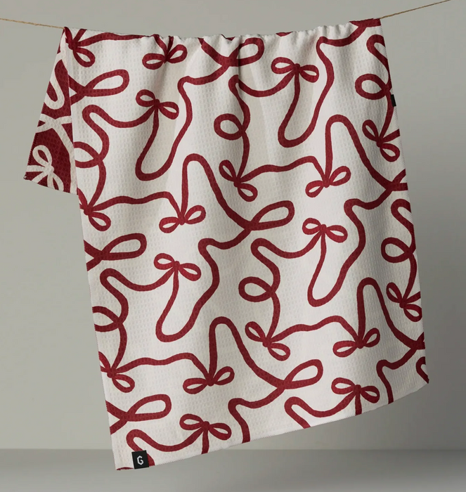 Geometry Luxe Tea Towel | Holiday Bows Pomegranate