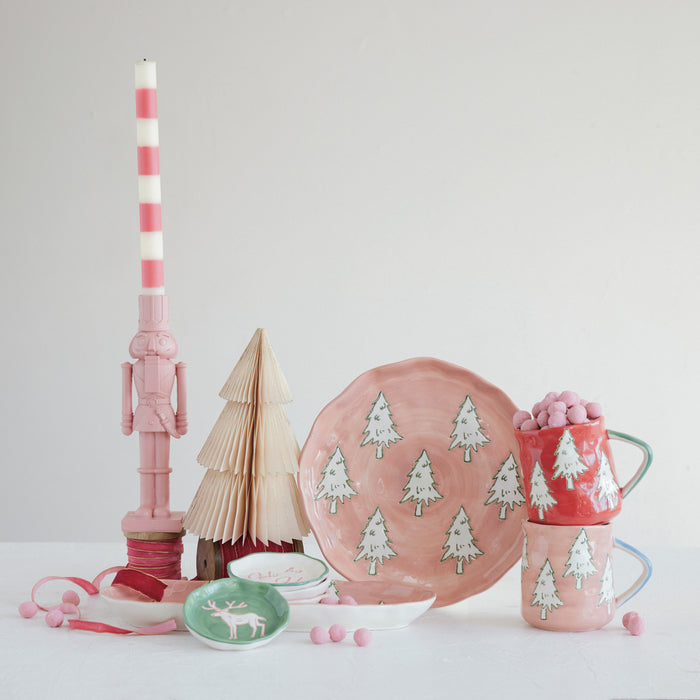 Pink Plate with White and Green Trees