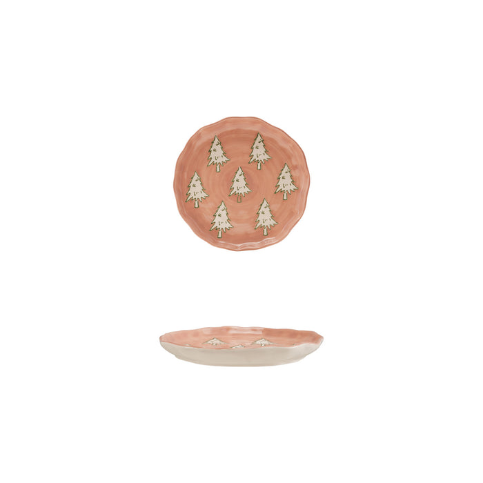 Pink Plate with White and Green Trees