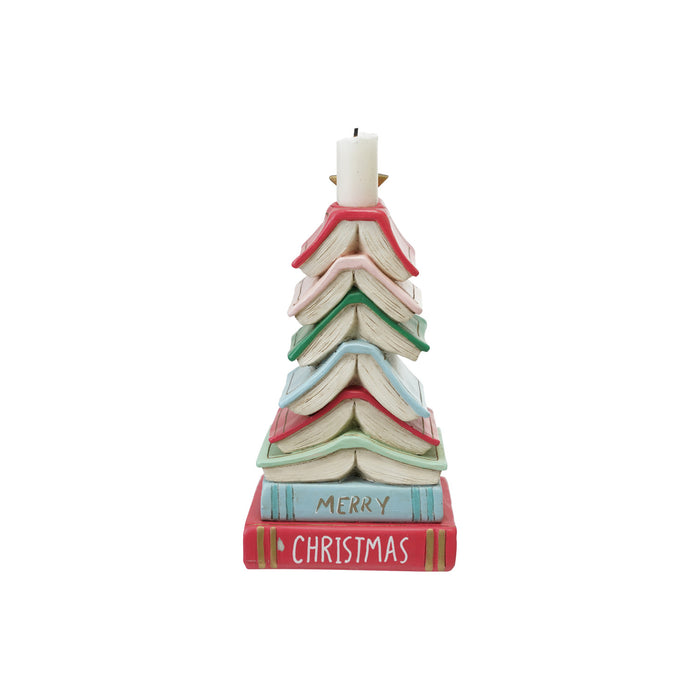 Stacked Merry Christmas Book Tree Taper Holder