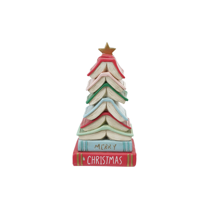 Stacked Merry Christmas Book Tree Taper Holder