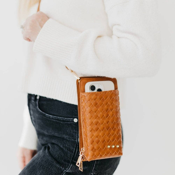 Double Duty Phone Bag | Woven Checkered Coffee