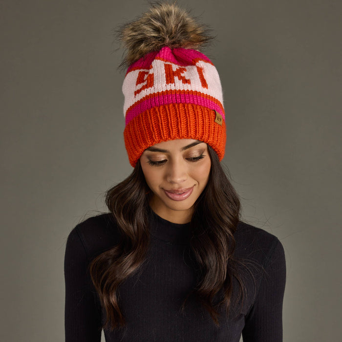 Orange & Pink Ski Pom Hat