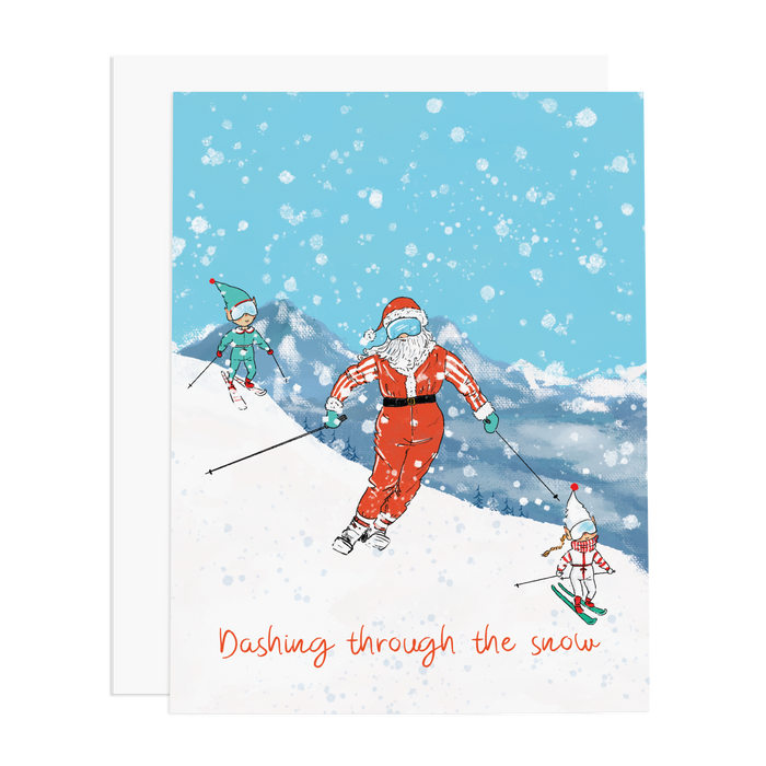 Ski Santa & Elves Christmas Card