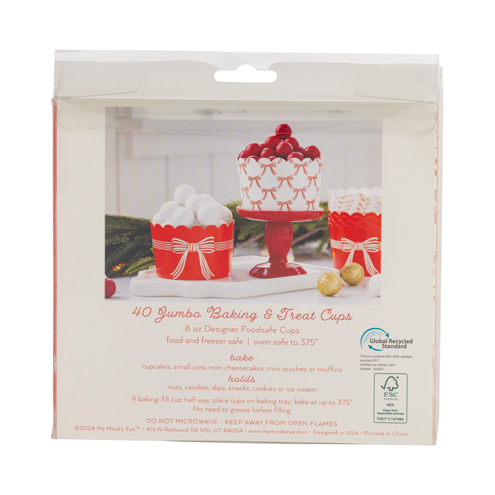 JUMBO Red/Cream Bows Baking Cups
