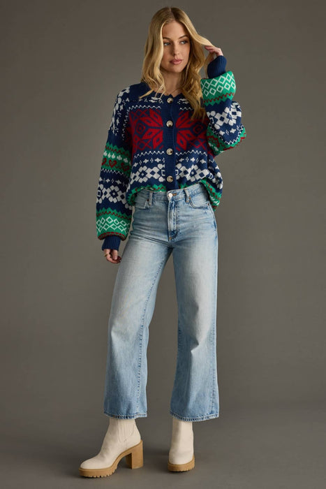 Navy Multicolored Patterned Cardigan