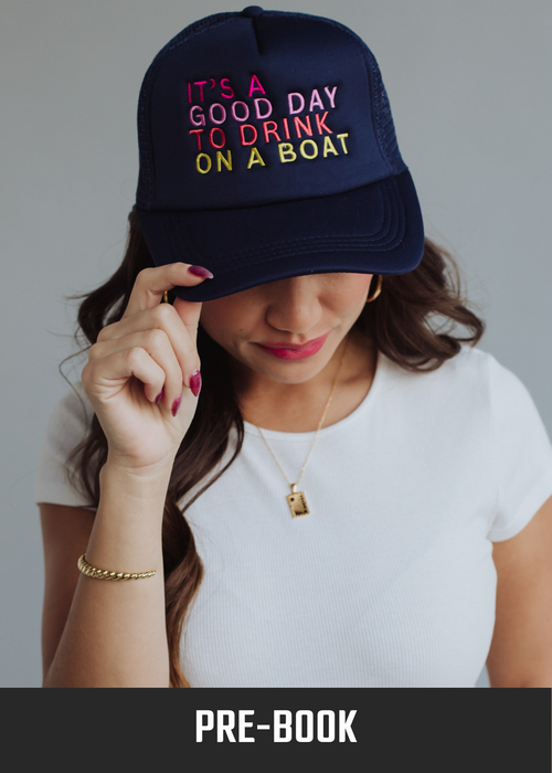 Navy Drink On A Boat Trucker Hat