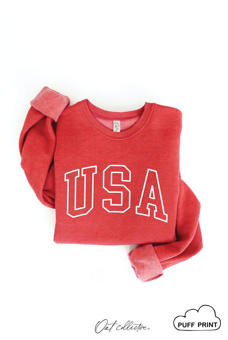 Cranberry Heather USA Puff Sweatshirt