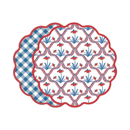 VIDA Americana Floral and Gingham Reversible Placemats Set of 4 (Red & Blue)