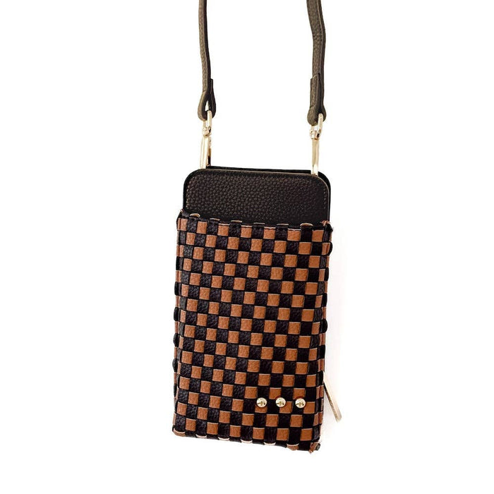 Double Duty Phone Bag | Woven Checkered Coffee