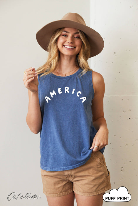 Blue AMERICA PUFF Tank Top