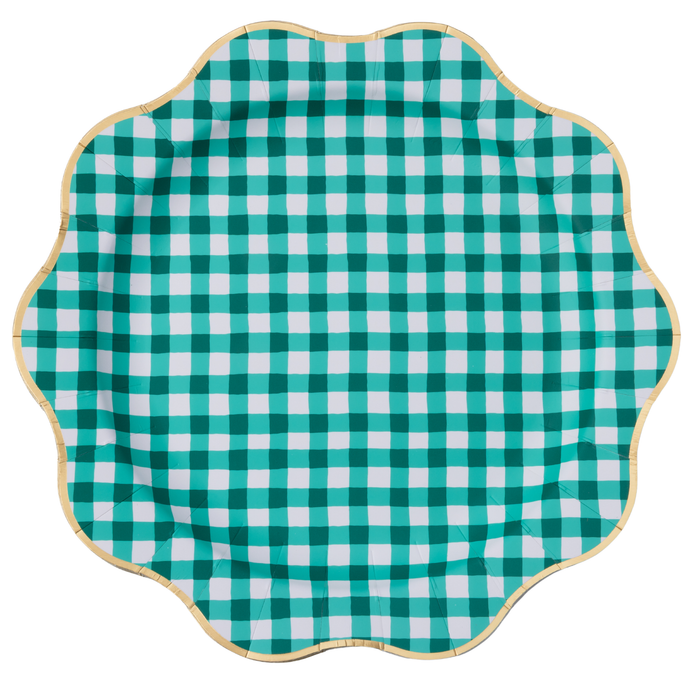 ELEGANT GREEN GINGHAM DINNER PLATES