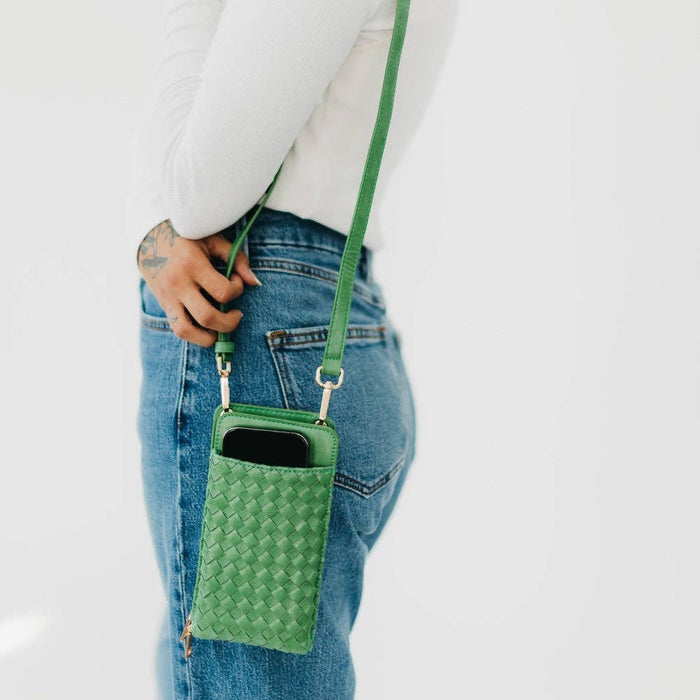 Double Duty Phone Bag | Woven Checkered Coffee