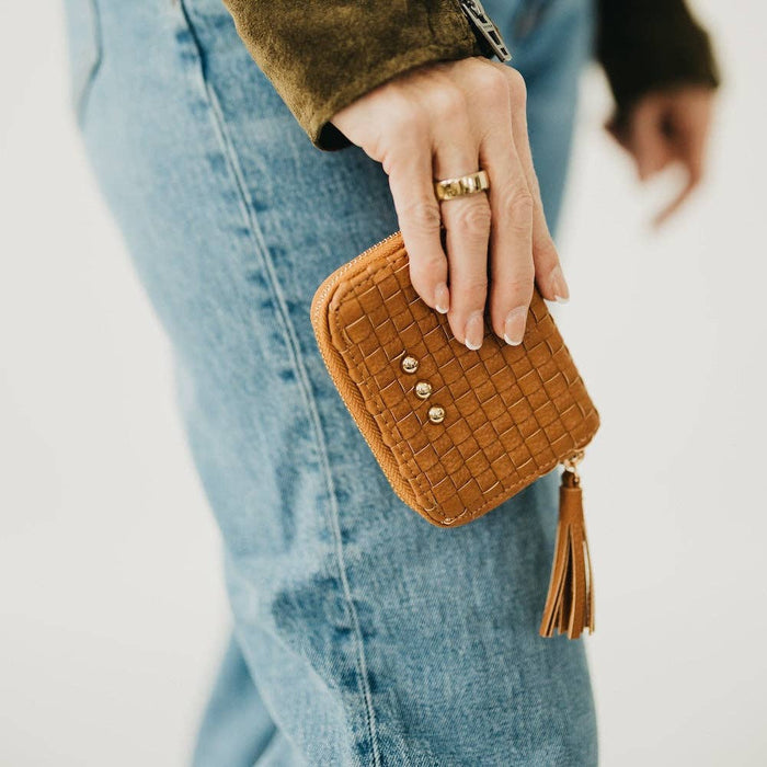 Wynona Woven Wallet  Checkered Tan