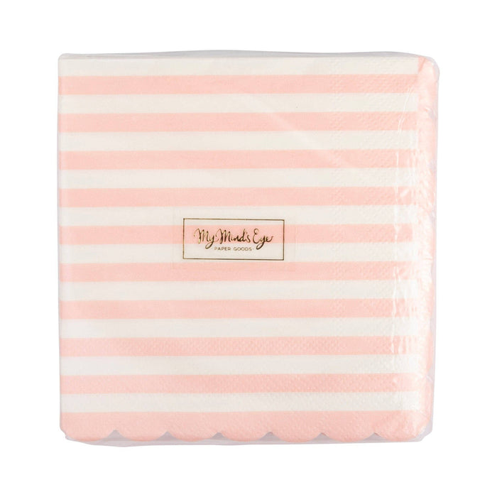 Pink Striped Scalloped Cocktail Napkin