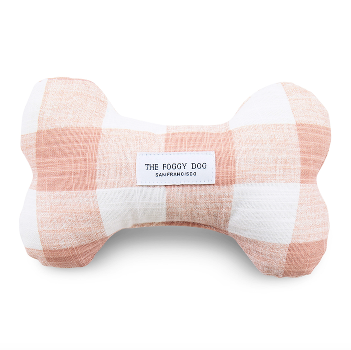 Blush Pink Gingham Dog Bone Toy