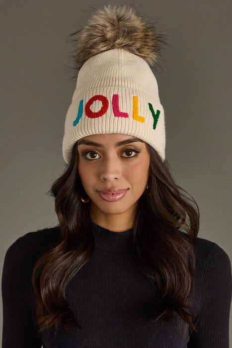 Beige Jolly Pom Hat