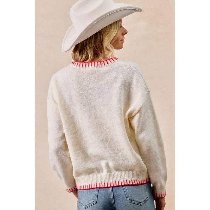 Ivory Bow Drop Shoulder Sweater