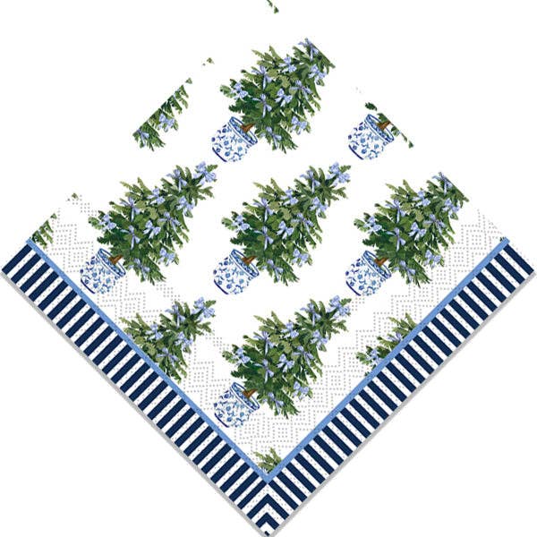 Blue Bow Christmas Trees Bev Napkin