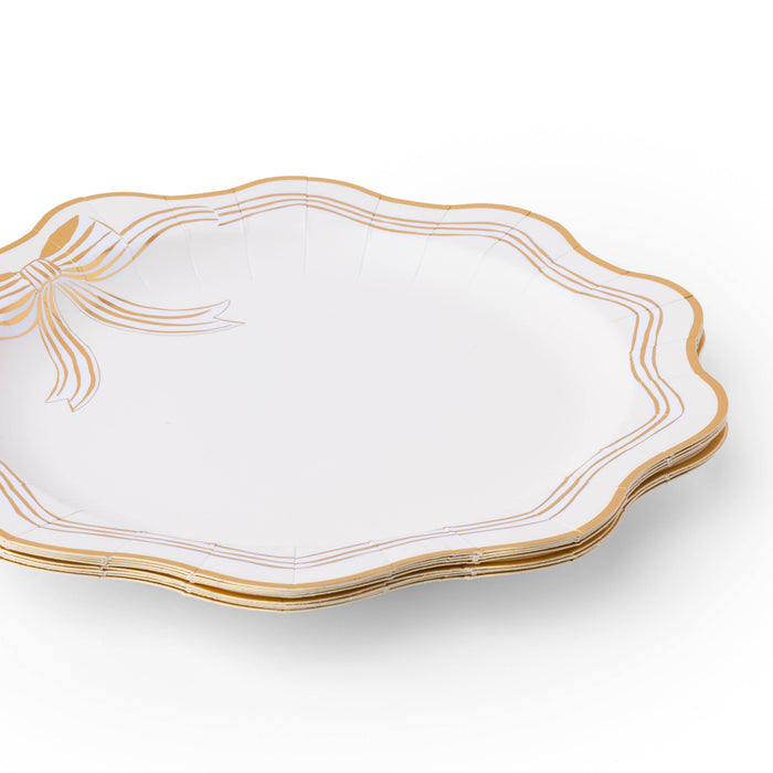 ELEGANT CREAM & GOLD BOW DINNER PLATES