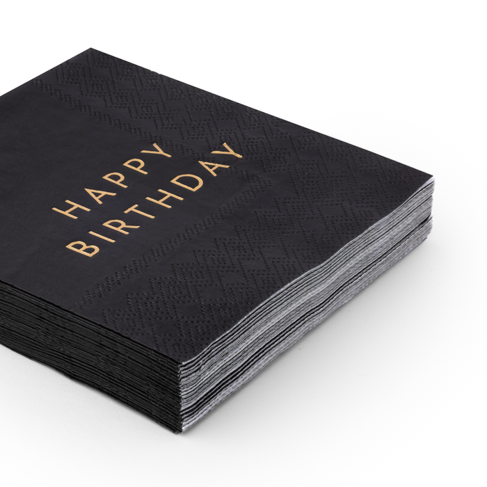 BLACK HAPPY BIRTHDAY COCKTAIL NAPKINS