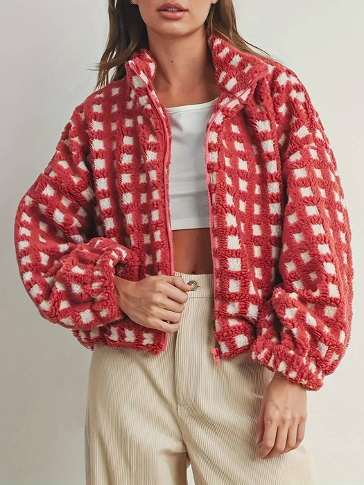 Red Checkered Sherpa Jacket
