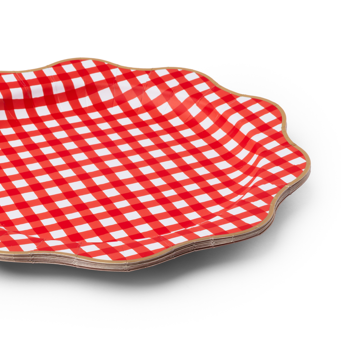 ELEGANT RED GINGHAM DINNER PLATES